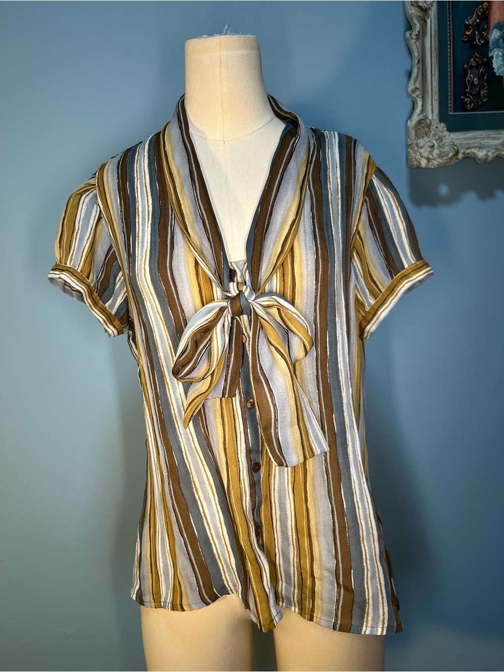 Striped Tie-Neck Blouse